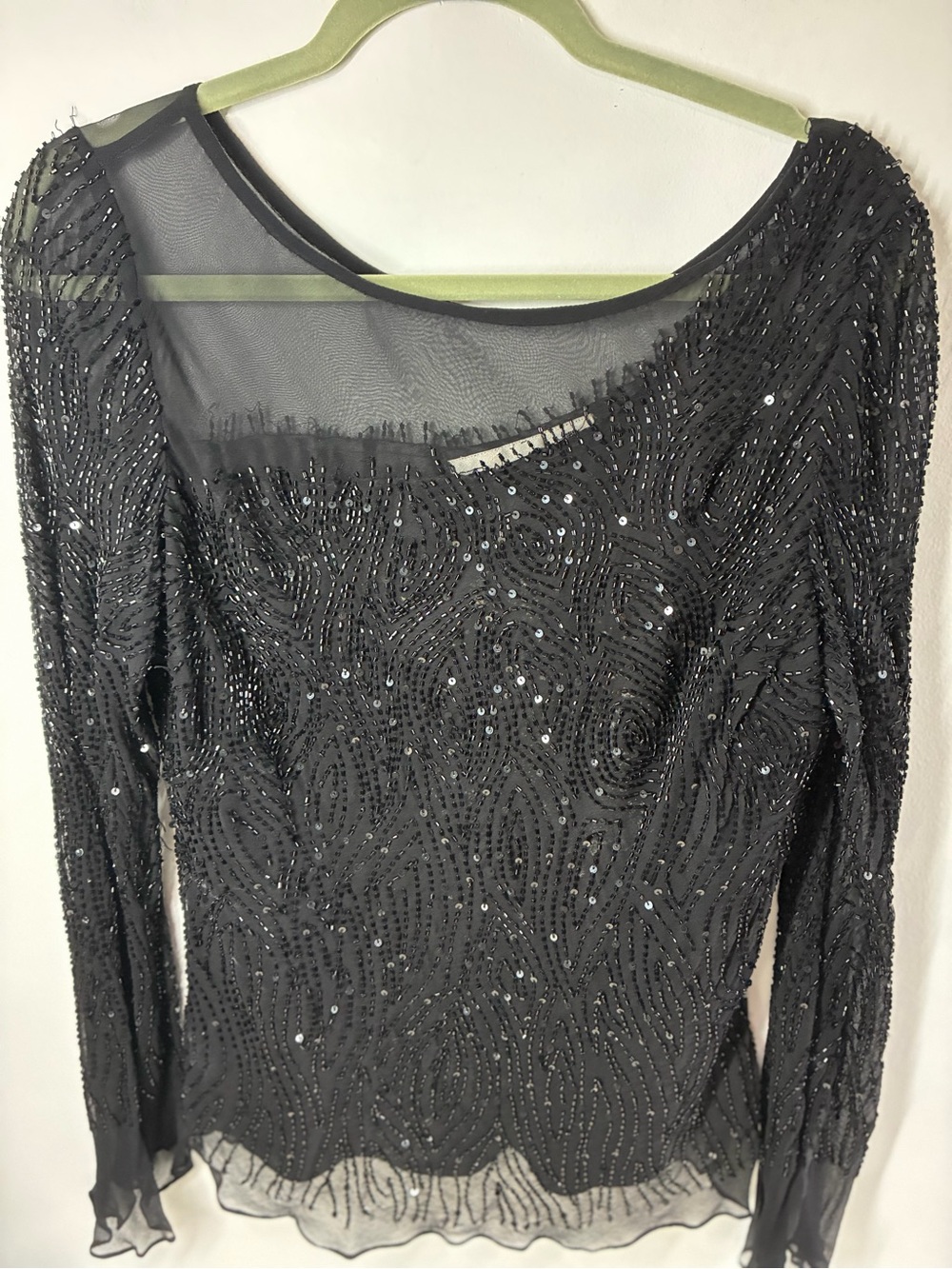 Scala Black Beaded Vintage Long Sleeve Womens Top
